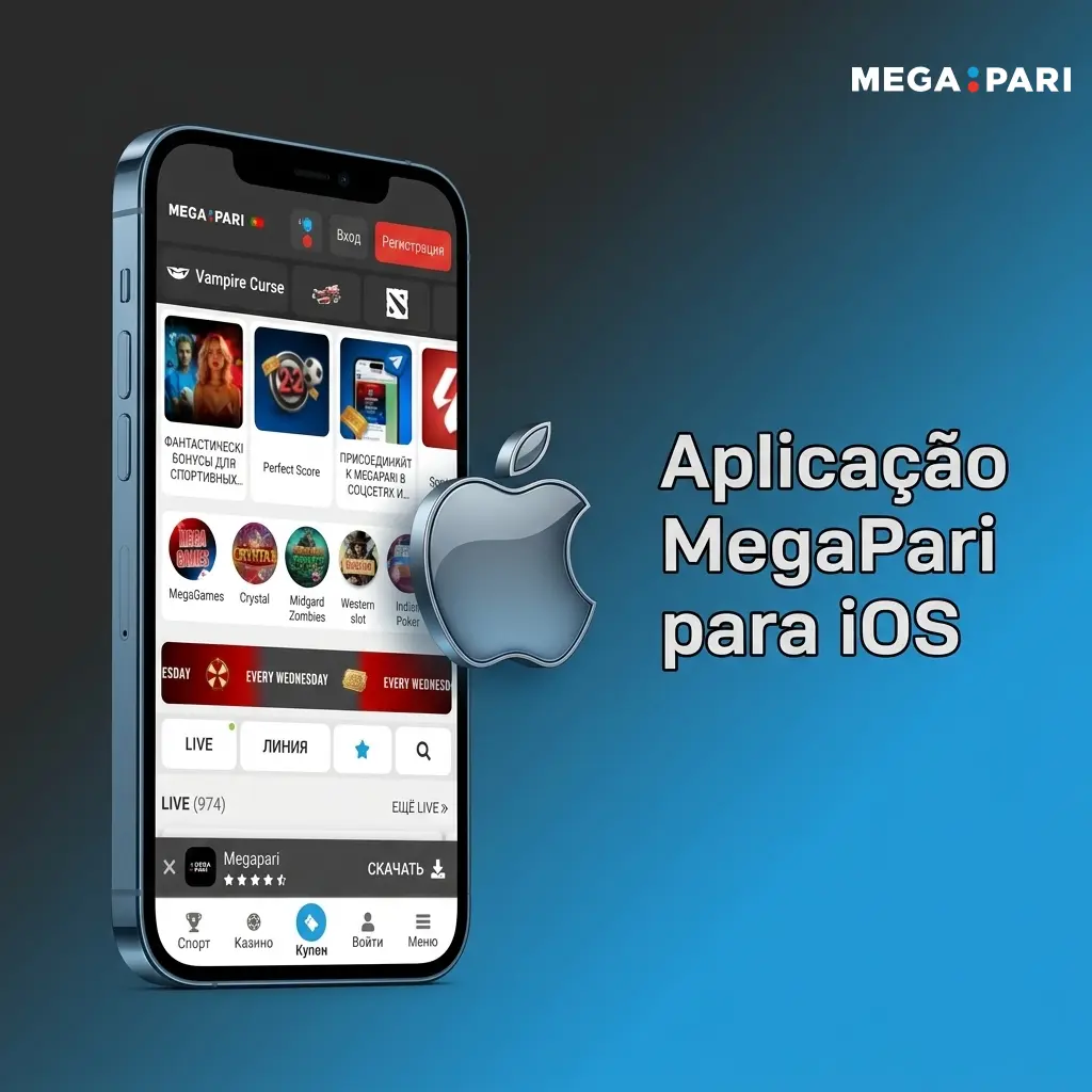 Aplicação MegaPari para iOS disponível no iPhone e iPad com apostas desportivas, casino ao vivo e slots