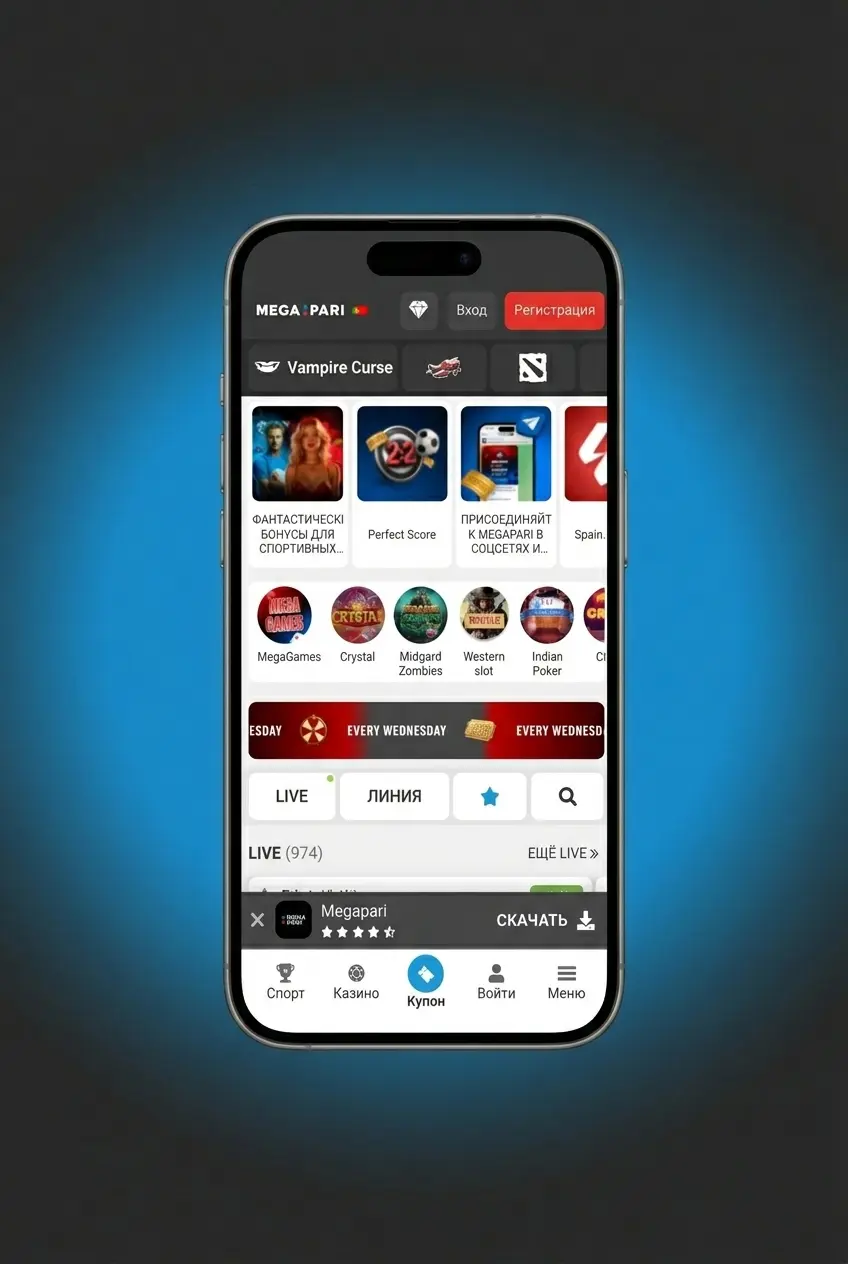 App MegaPari para apostas em hóquei no gelo no telemóvel, disponível para Android e iOS