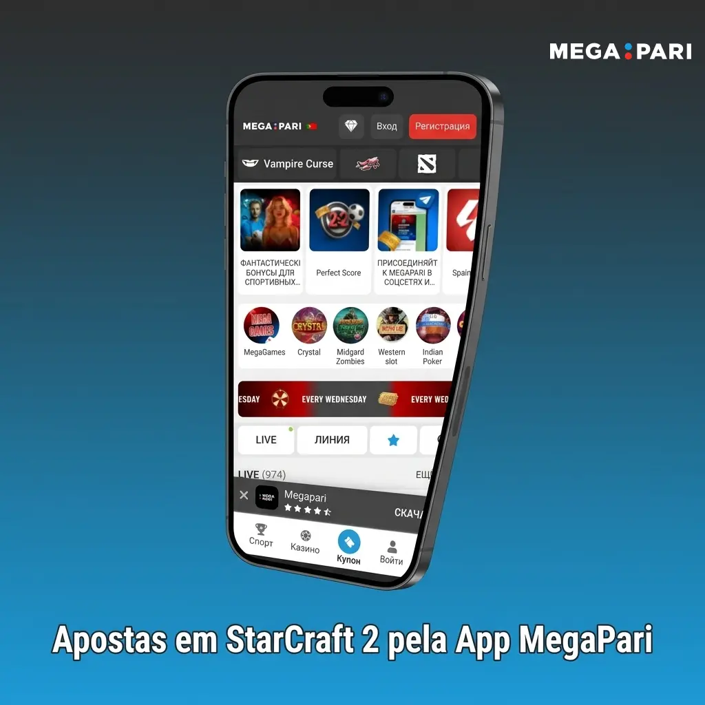 Apostas em StarCraft 2 na app MegaPari para Android e iOS com acesso a mercados de esports