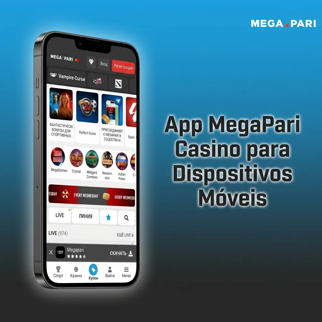 App MegaPari Casino para Android e iOS com acesso a slots, jogos de mesa, casino ao vivo e pagamentos MB Way