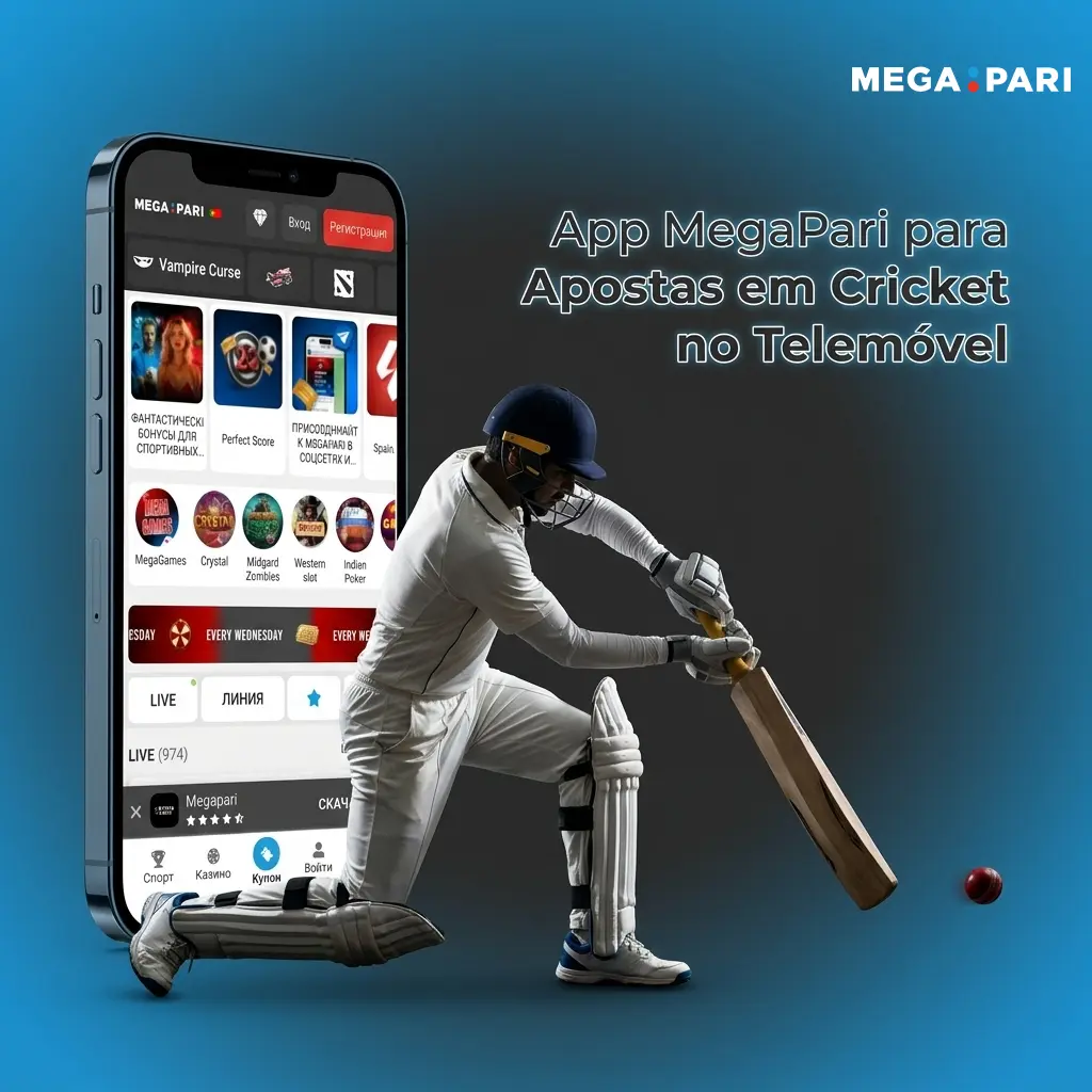 App MegaPari para apostas em cricket no telemóvel Android e iOS disponível em Portugal