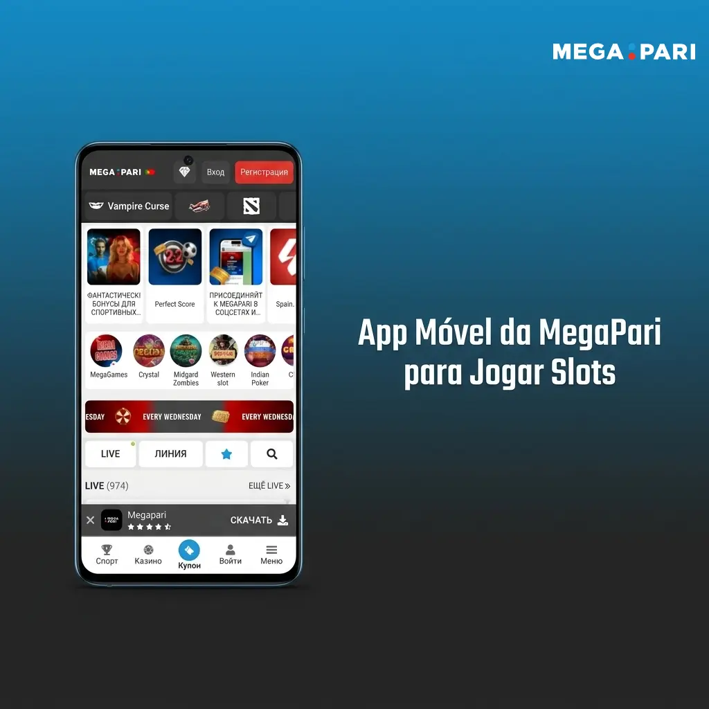 App móvel MegaPari para slots em Android e iOS com interface táctil otimizada e acesso completo ao lobby