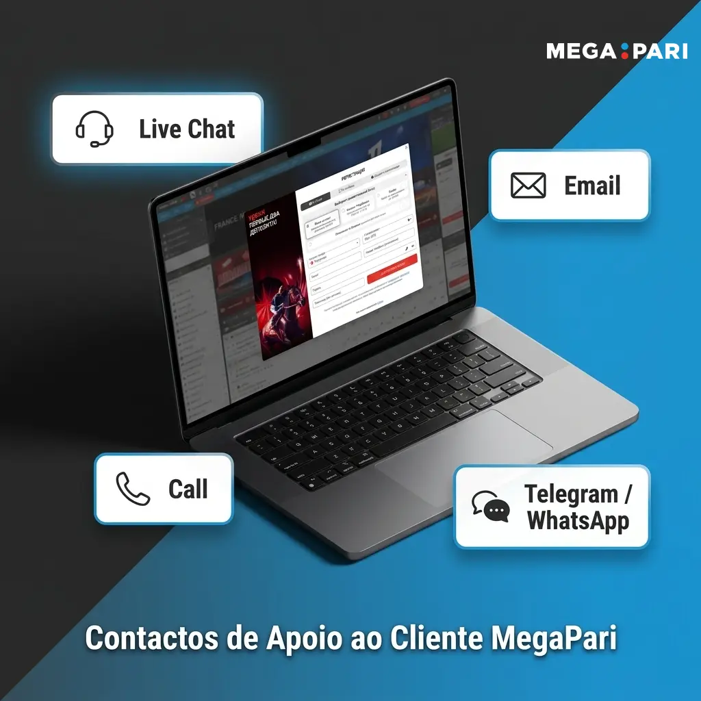 Contactos de suporte MegaPari com chat ao vivo, email, Telegram e centro de ajuda disponíveis 24/7