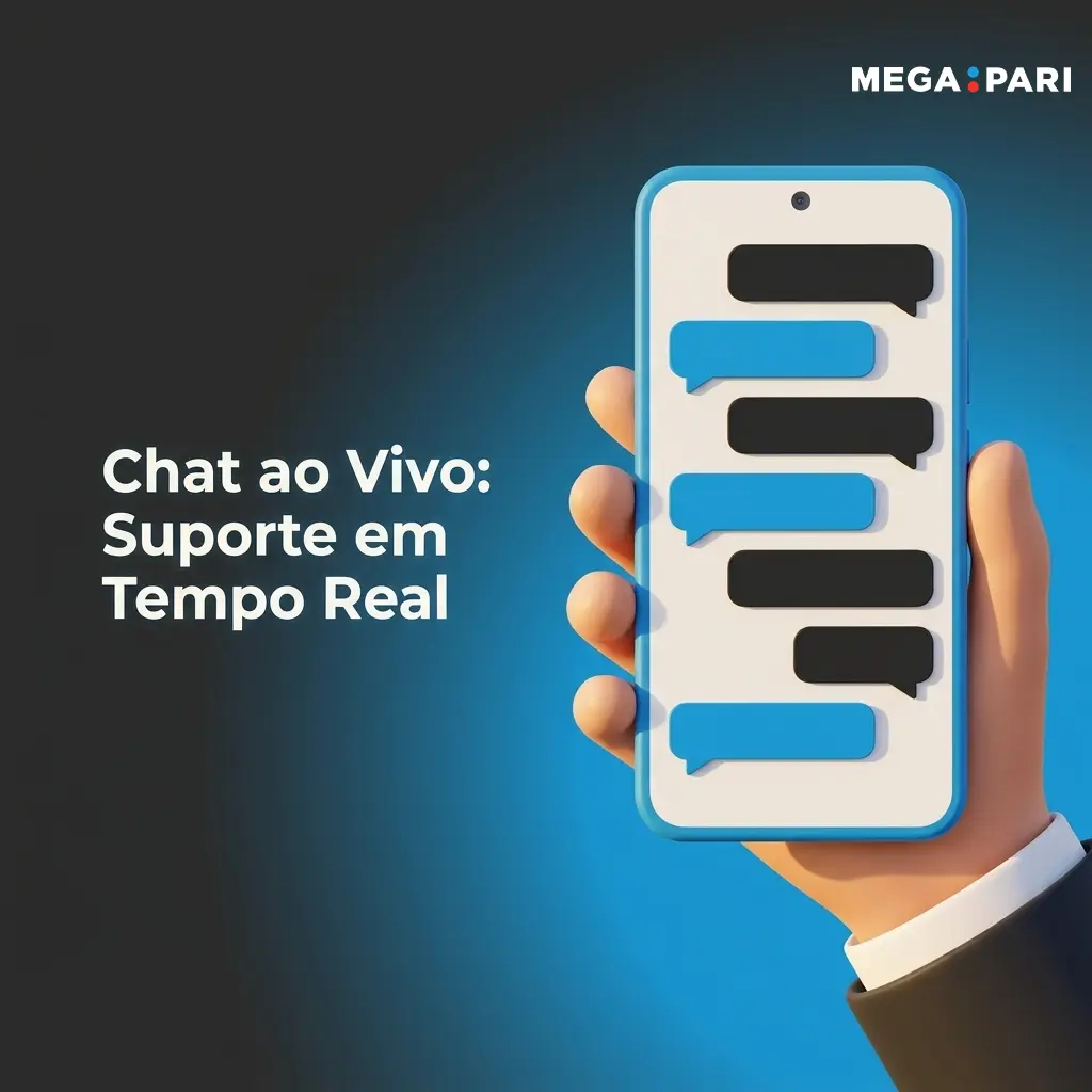Ícone de chat ao vivo MegaPari com suporte 24/7 em português e tempo de resposta inferior a 2 minutos