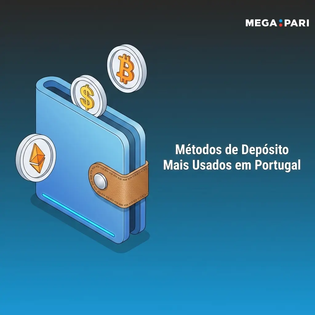Métodos de depósito mais usados em Portugal na MegaPari, incluindo MB WAY, Multibanco, Visa e carteiras digitais