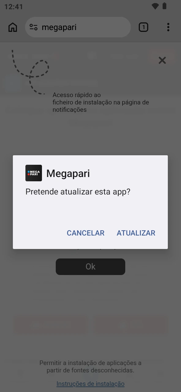 Instala o ficheiro recente para atualizar a tua aplicação MegaPari.