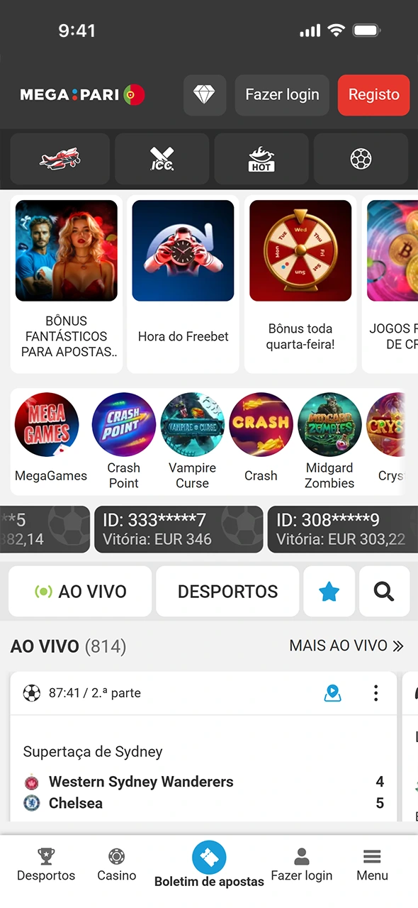 Abre a nova versão ao atualizar a aplicação MegaPari hoje.