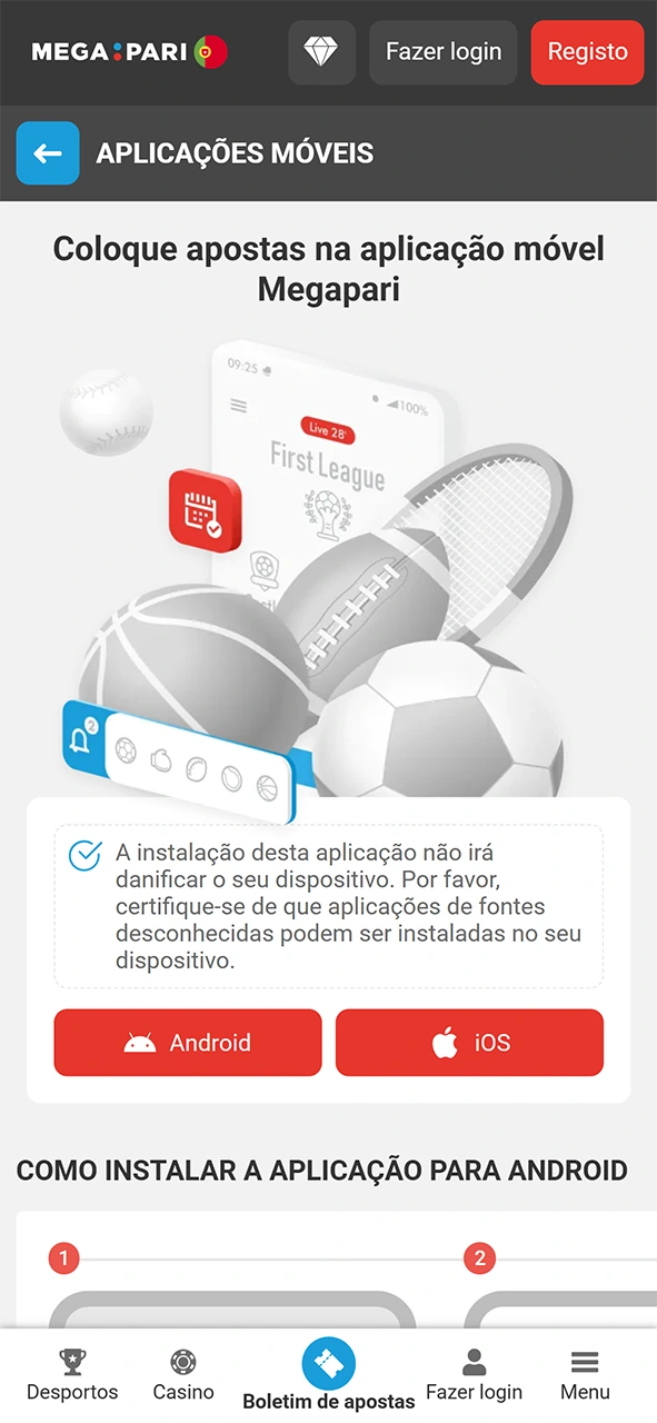 Inicia a app MegaPari no dispositivo para começares a apostar.
