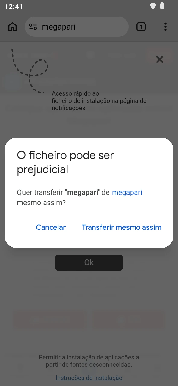 Confirma o download da aplicação MegaPari no teu dispositivo android.