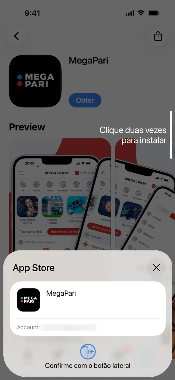 Autentica o download da aplicação MegaPari no teu telemóvel ios.