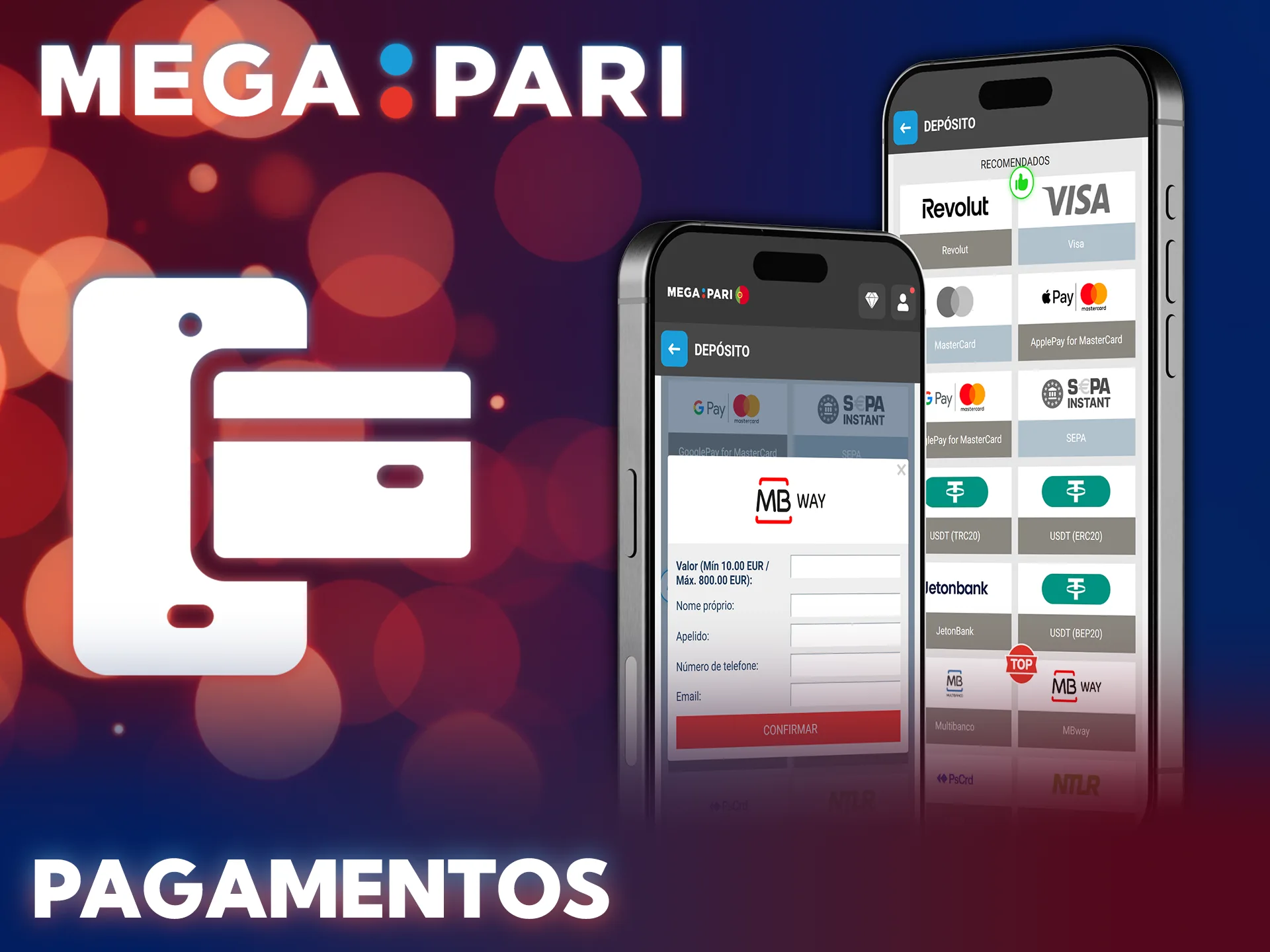 Efetua depósitos rápidos na aplicação MegaPari estando em Portugal.