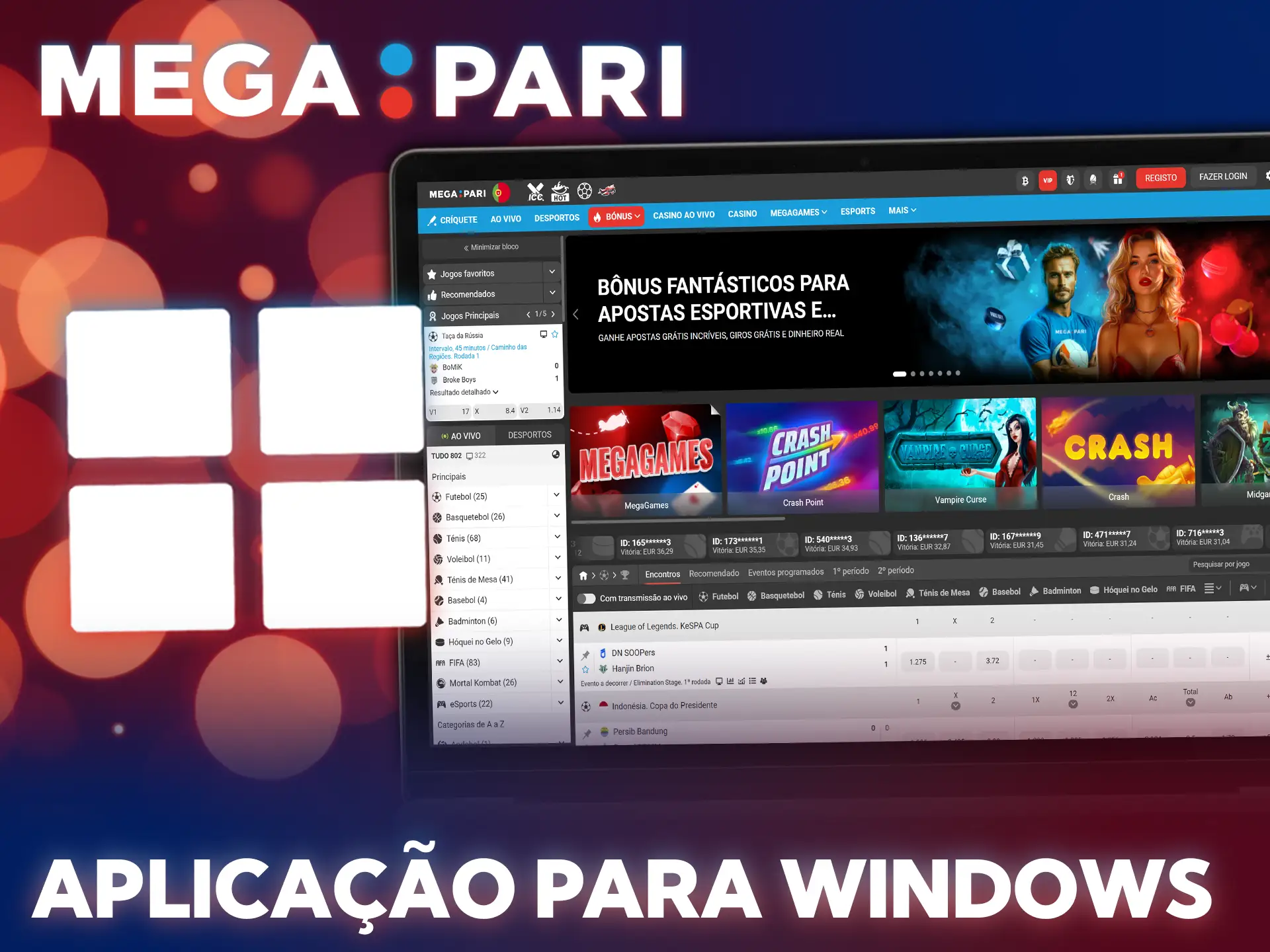 Descarrega a aplicação para PC da MegaPari no teu sistema Windows.