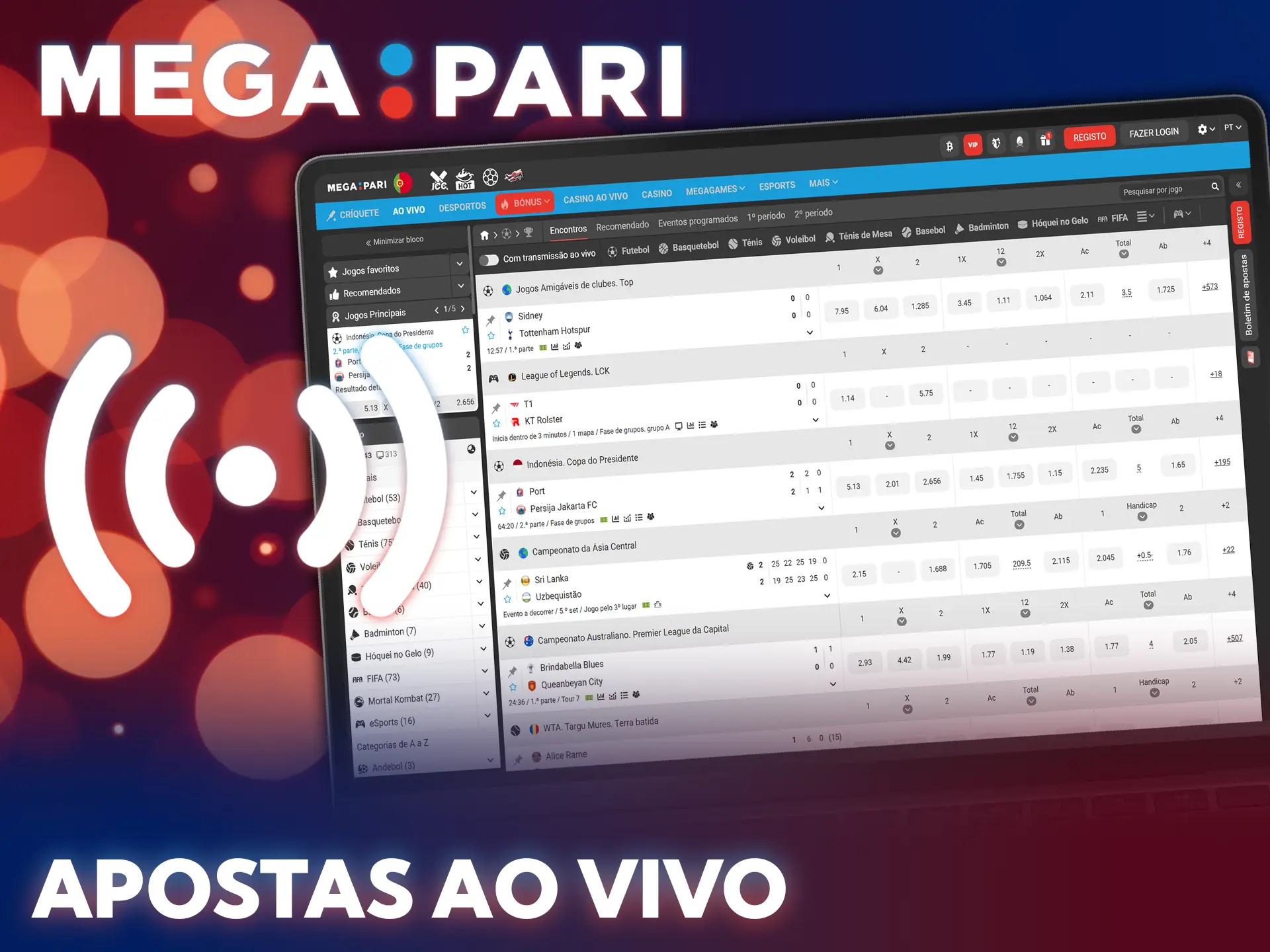 Faça apostas desportivas em tempo real durante as partidas no MegaPari.