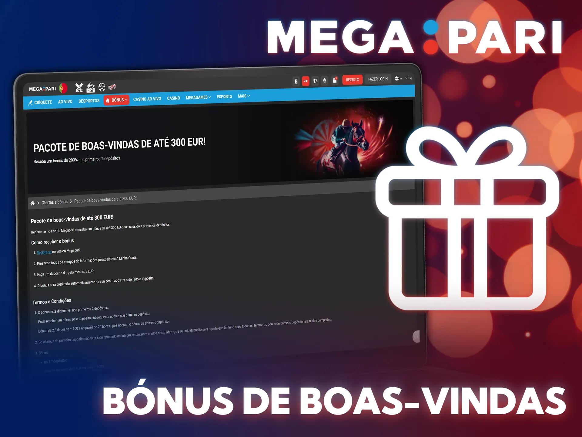 Registe-se no MegaPari para receber bónus nas suas apostas desportivas.