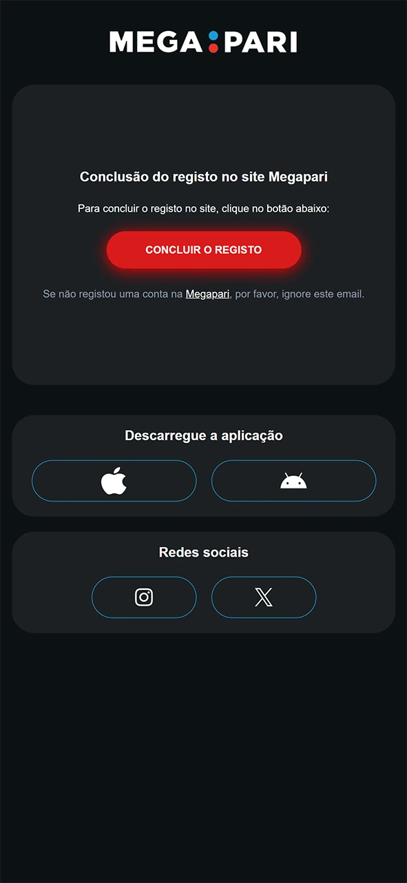 Valide a nova conta e faça apostas desportivas no MegaPari.