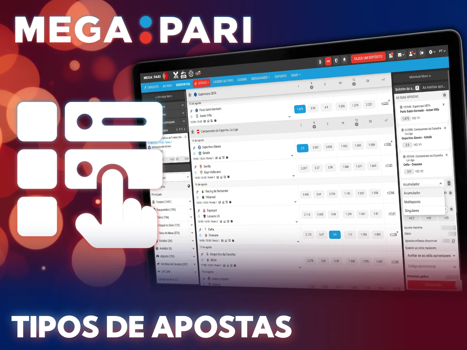 Escolha entre vários mercados para as suas apostas desportivas no MegaPari.