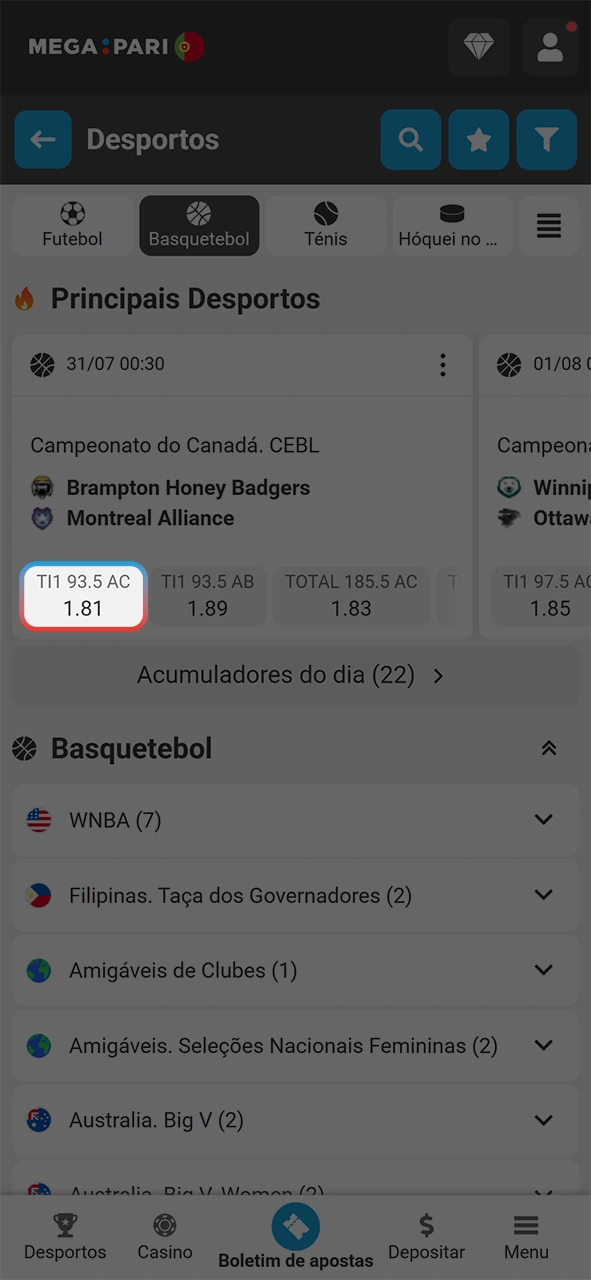 Adicione excelentes odds da MegaPari para apostar em basquetebol agora.