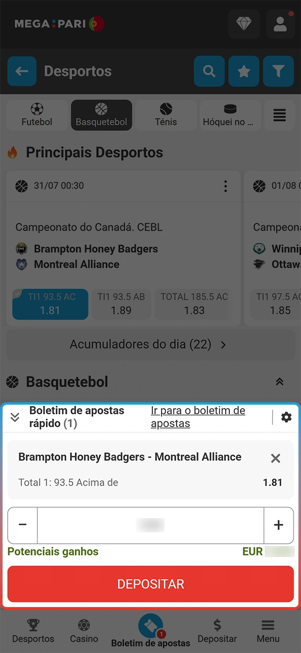 Confirme o seu boletim na MegaPari ao apostar em basquetebol.