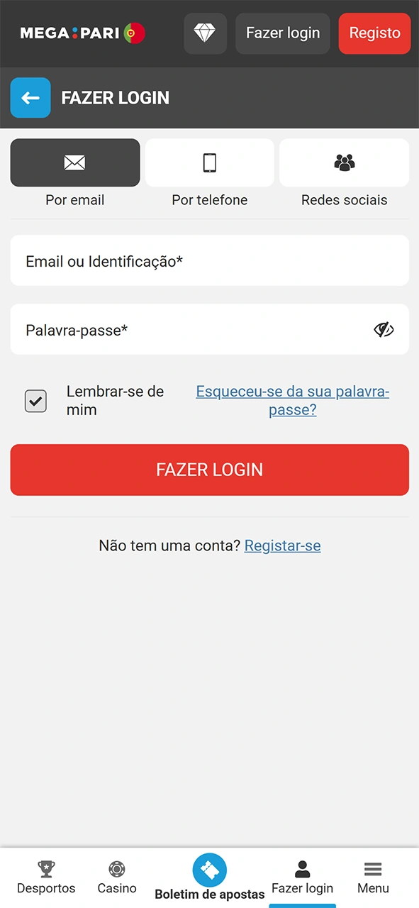 Entra no teu perfil MegaPari para continuar a aposta em críquete.