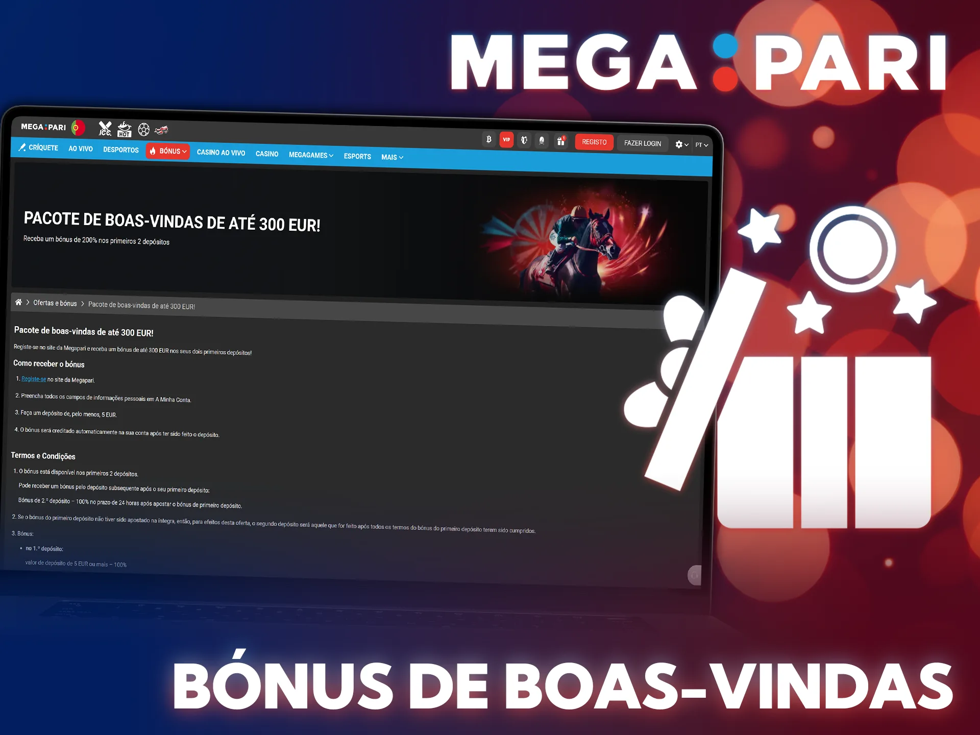 Resgata o teu prémio inicial da MegaPari para palpites de esports.