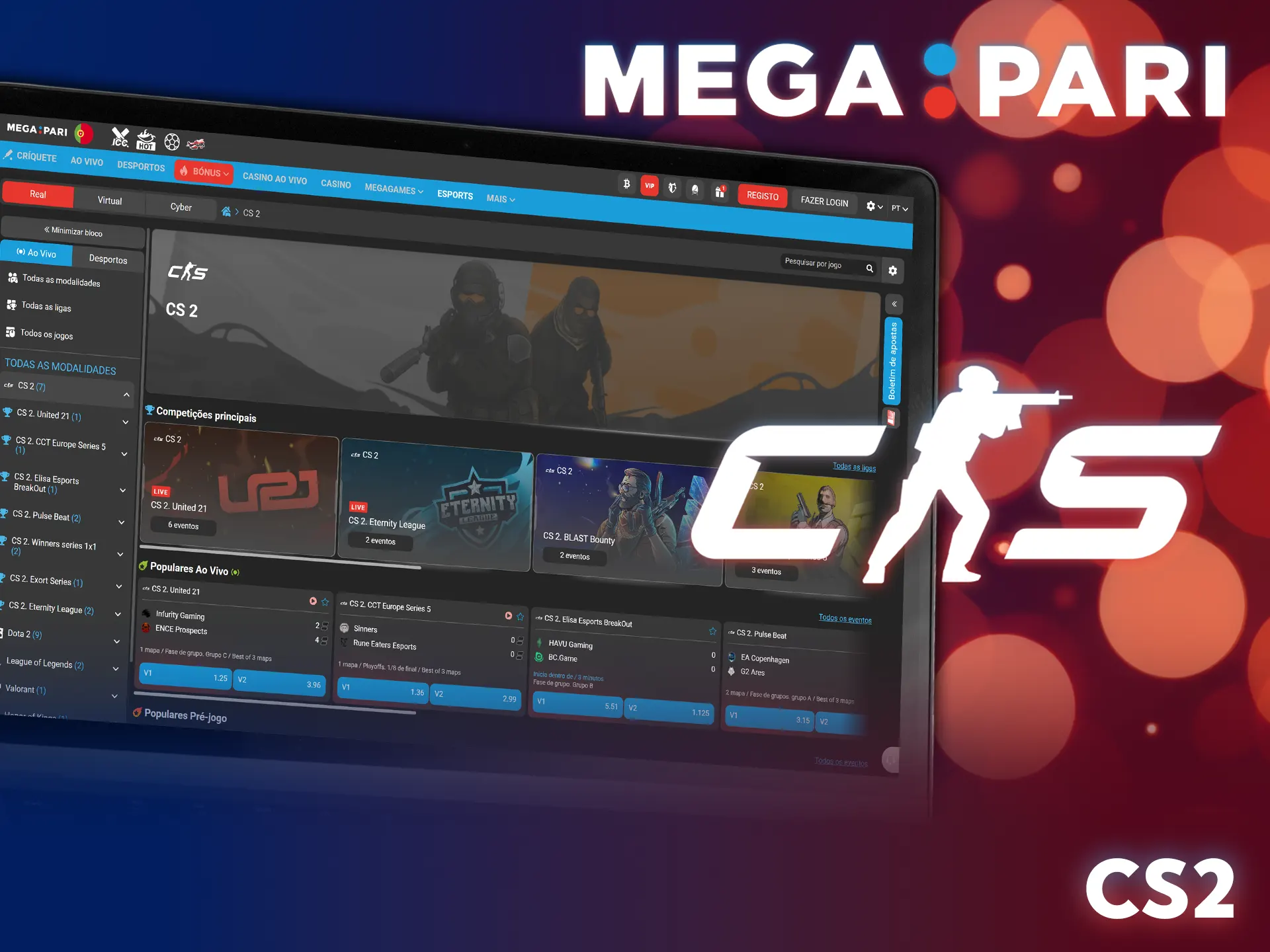 Faz os teus palpites de esports em CS2 usando a MegaPari.