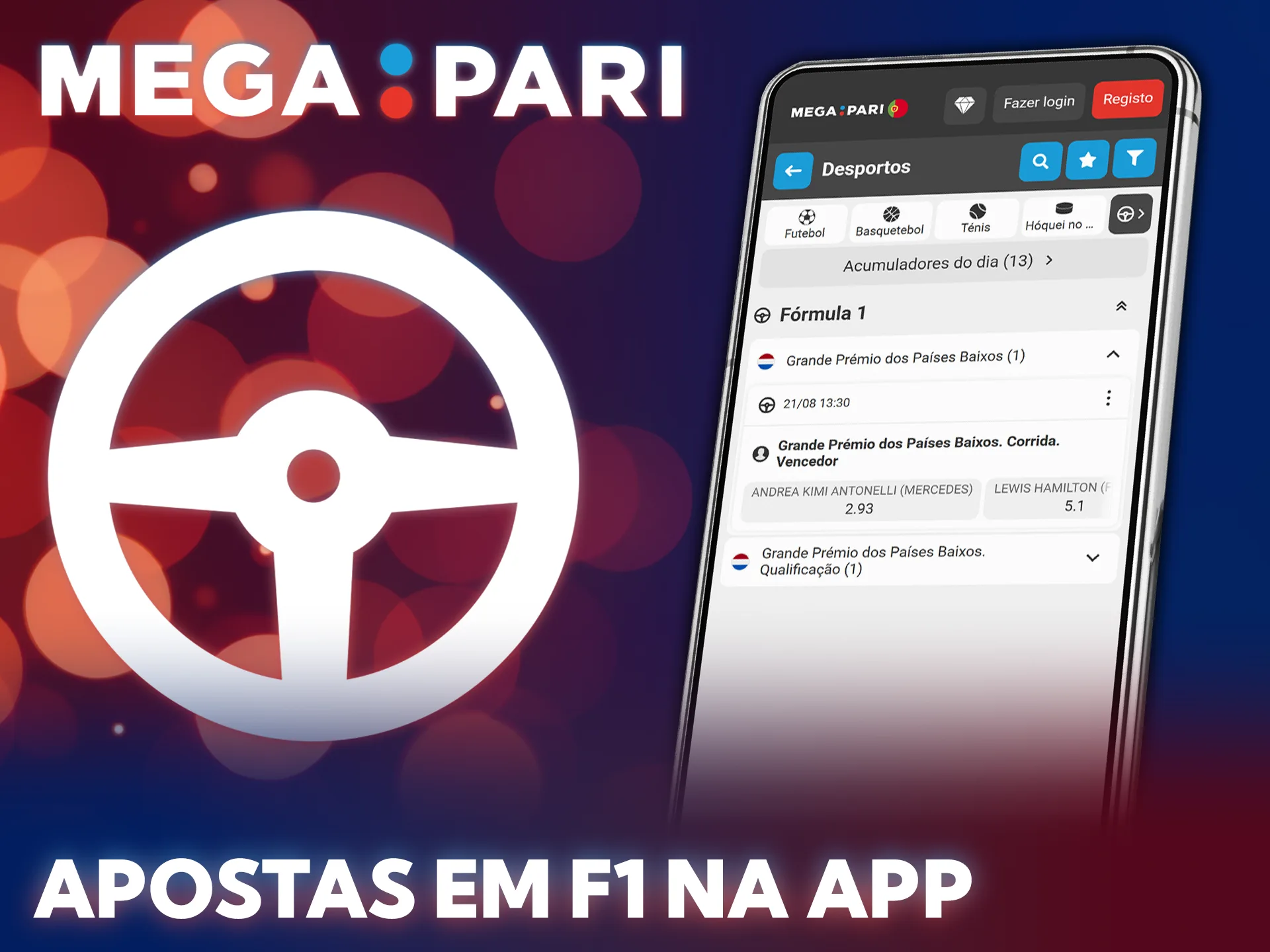 Descarregue a app da MegaPari e comece a apostar em F1.
