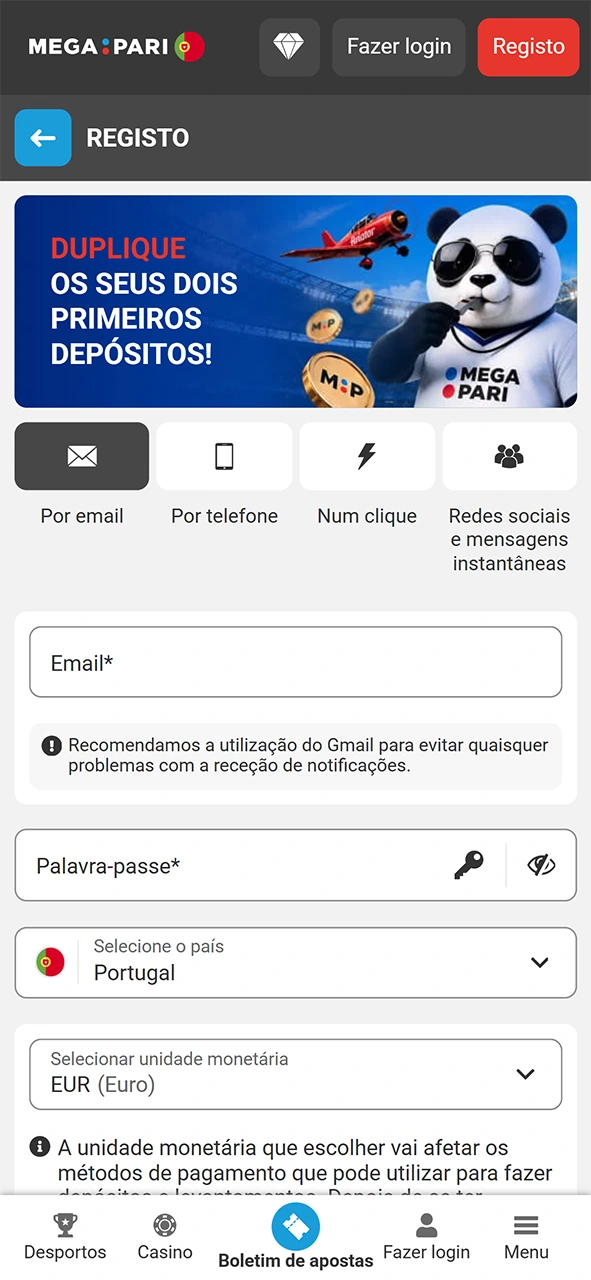 Registe a sua conta na MegaPari para começar a apostar em F1.
