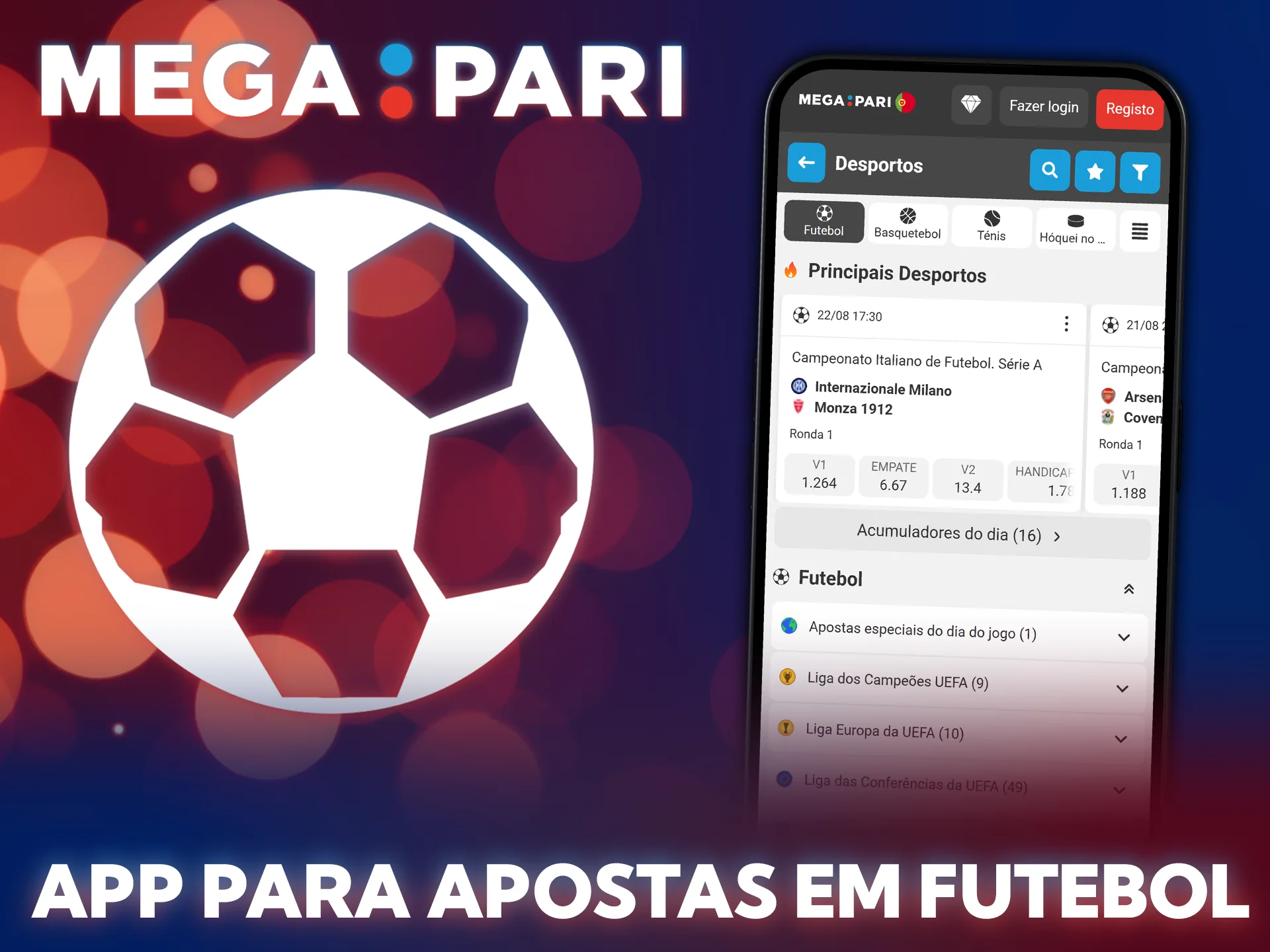 Baixe o aplicativo da MegaPari para fazer suas apostas em futebol.