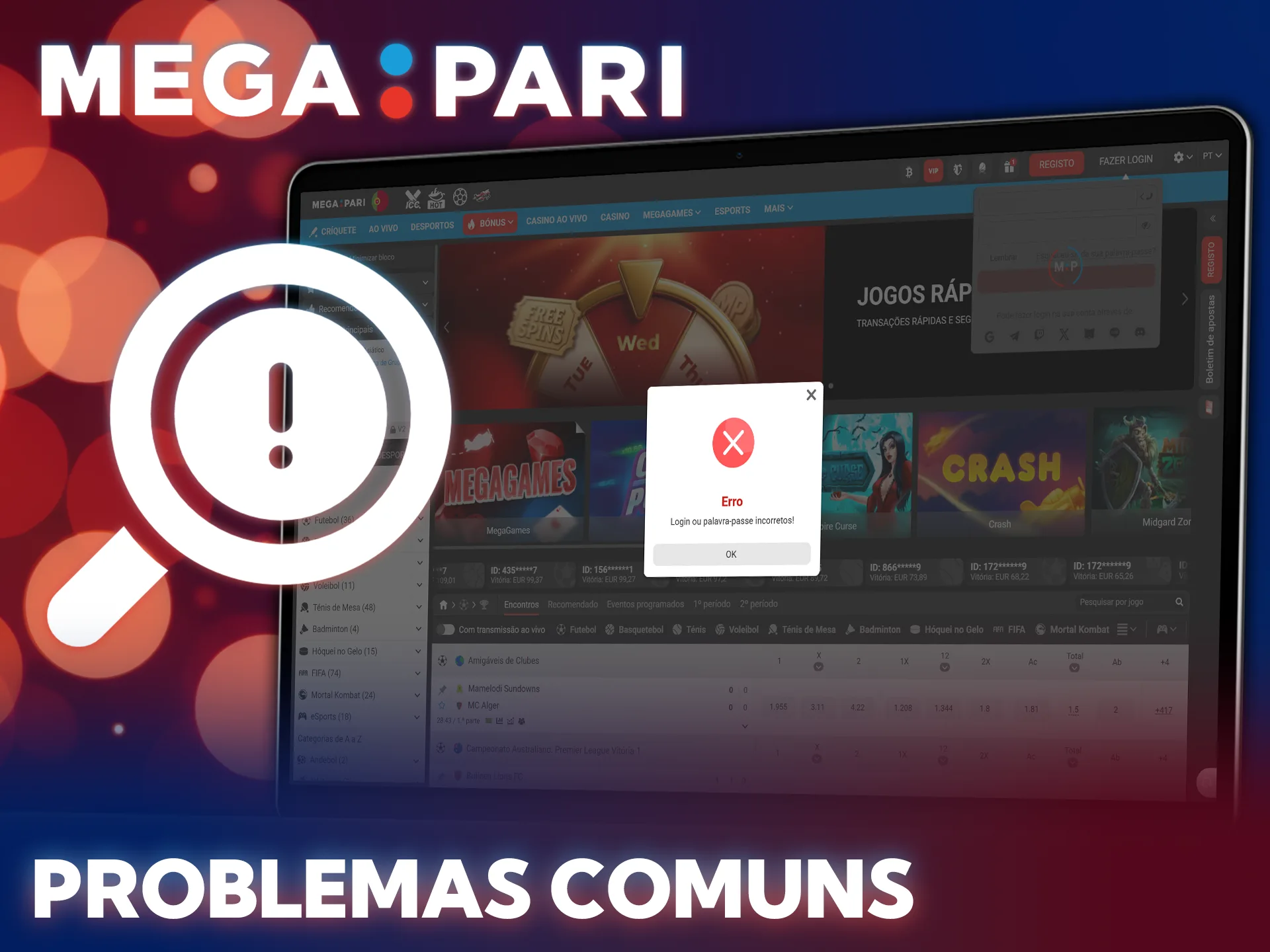 Resolva problemas ao iniciar sessão na MegaPari e recupere o acesso.