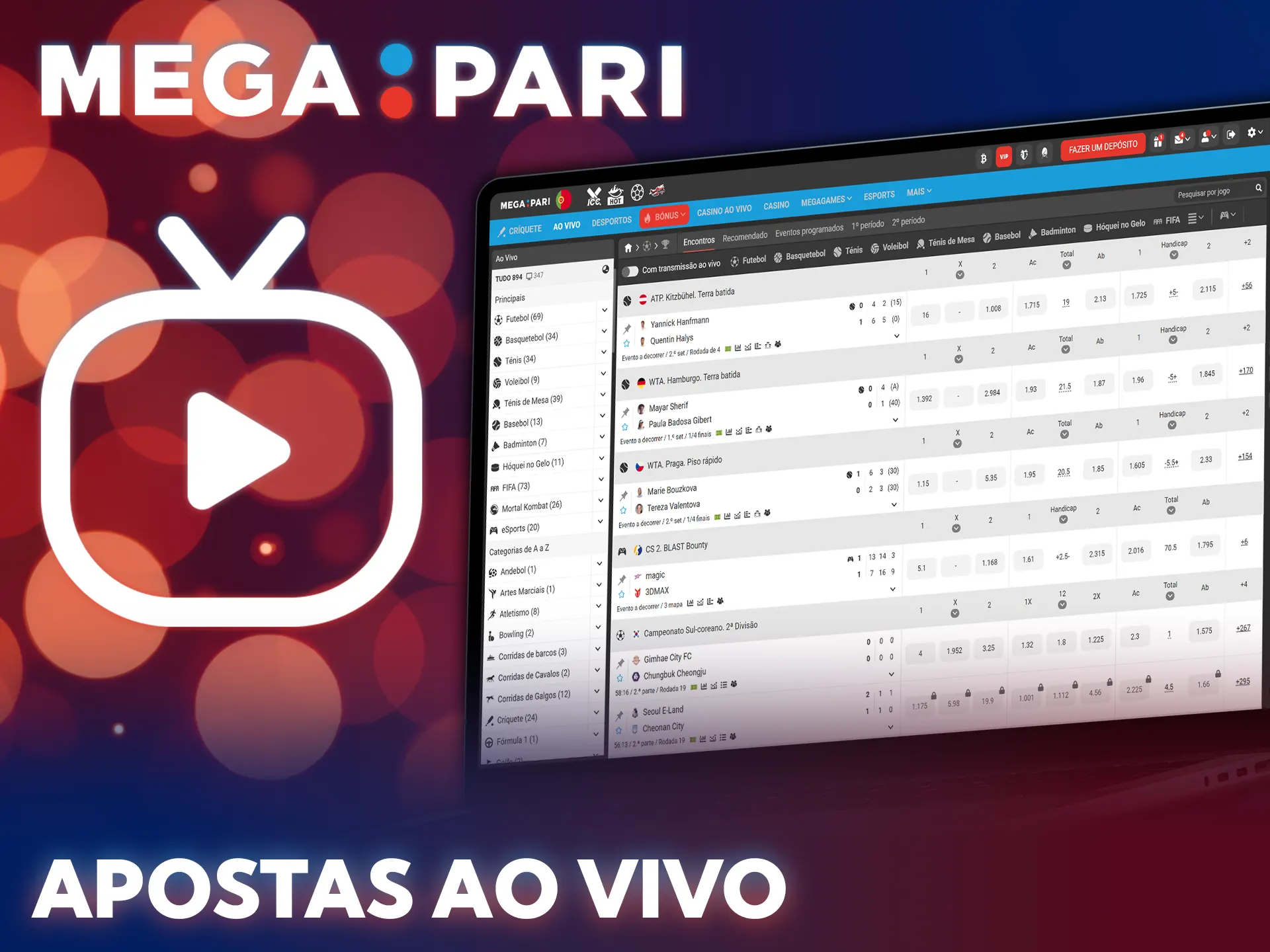 Coloque as suas apostas ao vivo no MegaPari durante os jogos.