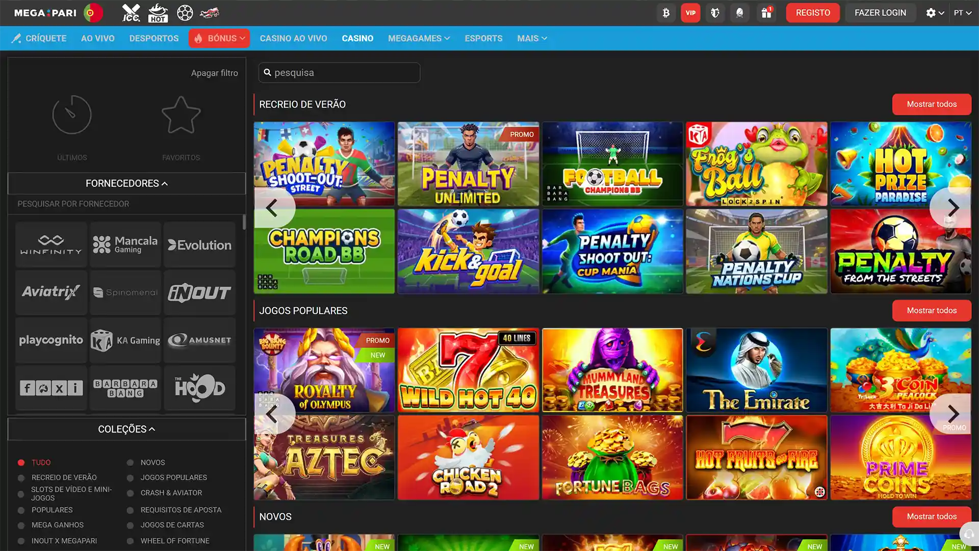 Jogue no casino online utilizando a fantástica interface visual da MegaPari.