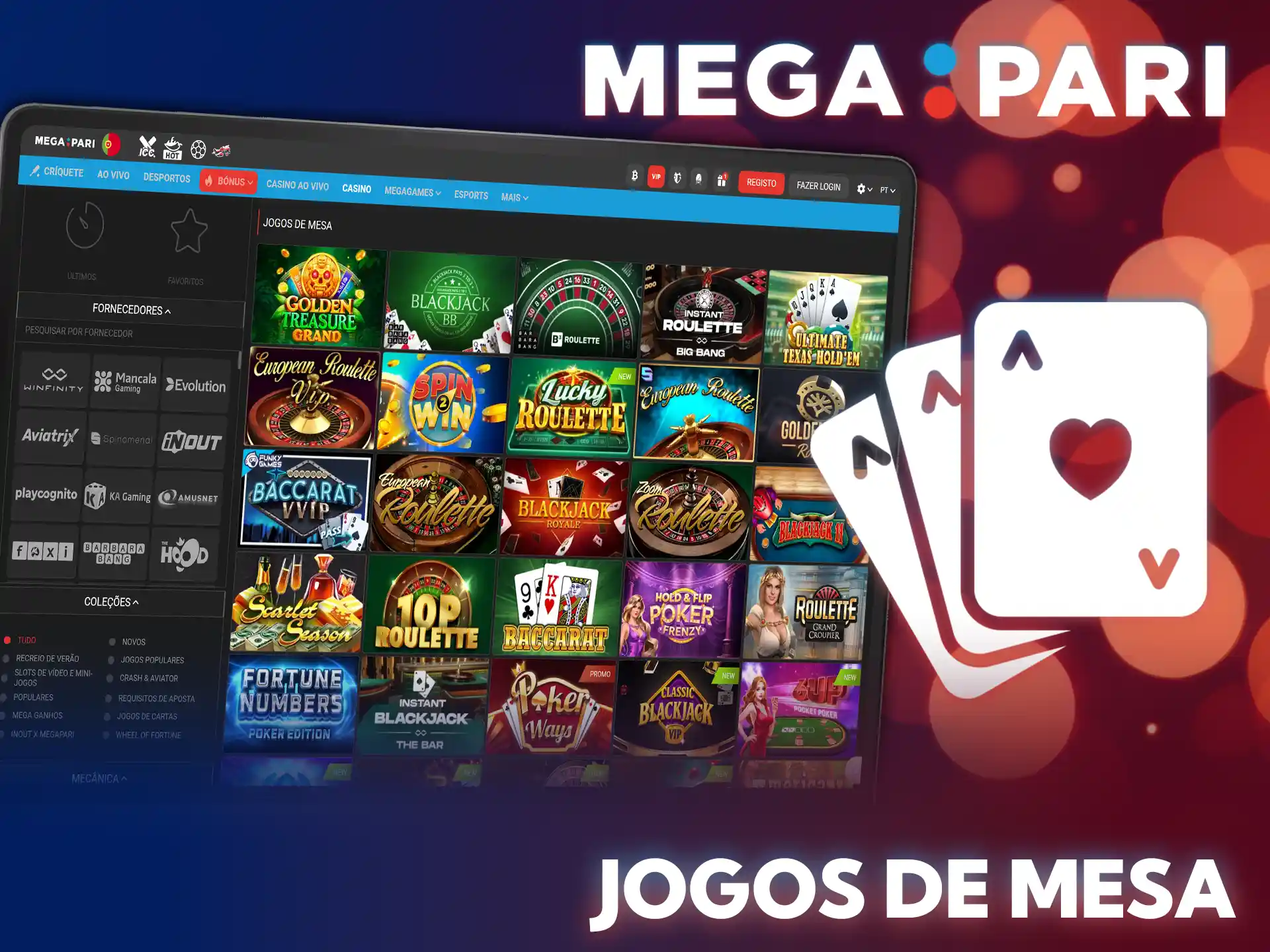 Desafie a sorte nos clássicos jogos de mesa do casino MegaPari.