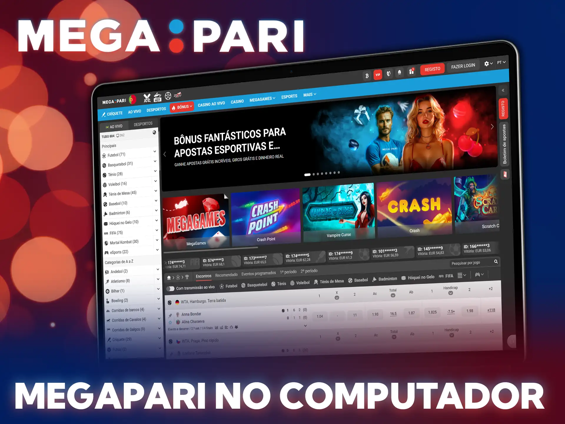Utilize o MegaPari no seu computador para uma melhor experiência online.