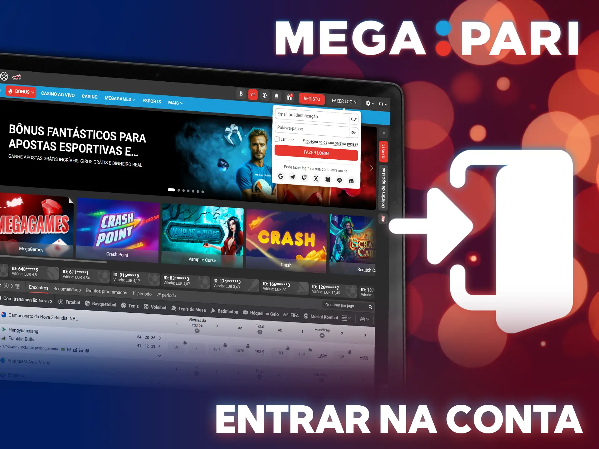 Inicie sessão no MegaPari para aceder aos seus jogos favoritos.
