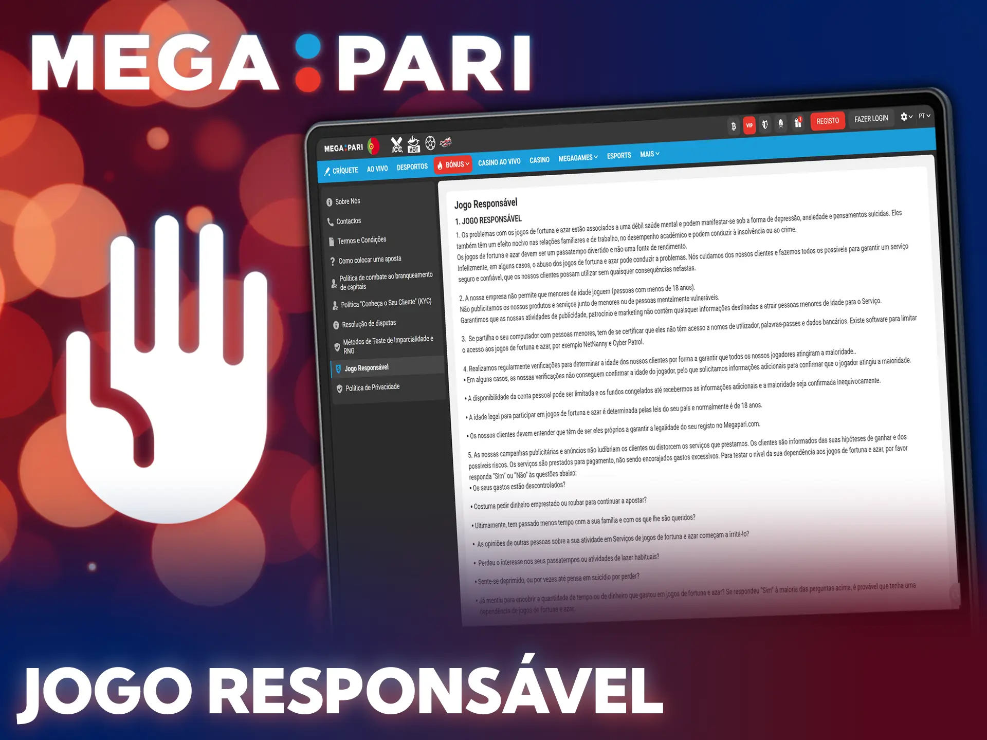 Pratique o jogo responsável ao fazer as suas apostas no MegaPari.