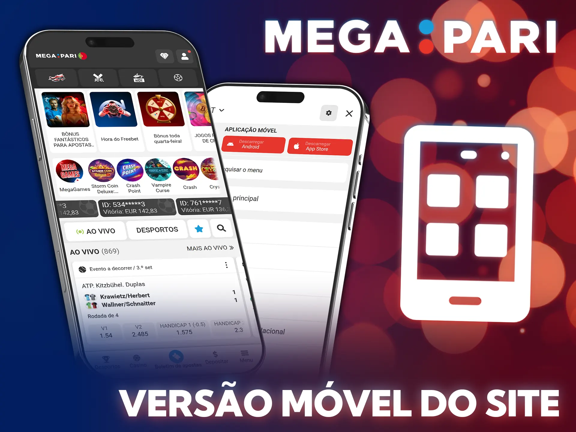 Aceda à versão móvel do MegaPari para jogar diretamente no navegador.