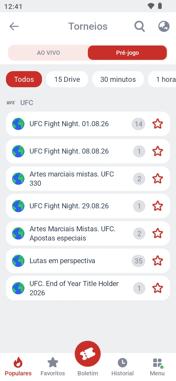 Procure os melhores combates na app MegaPari para apostar em MMA.