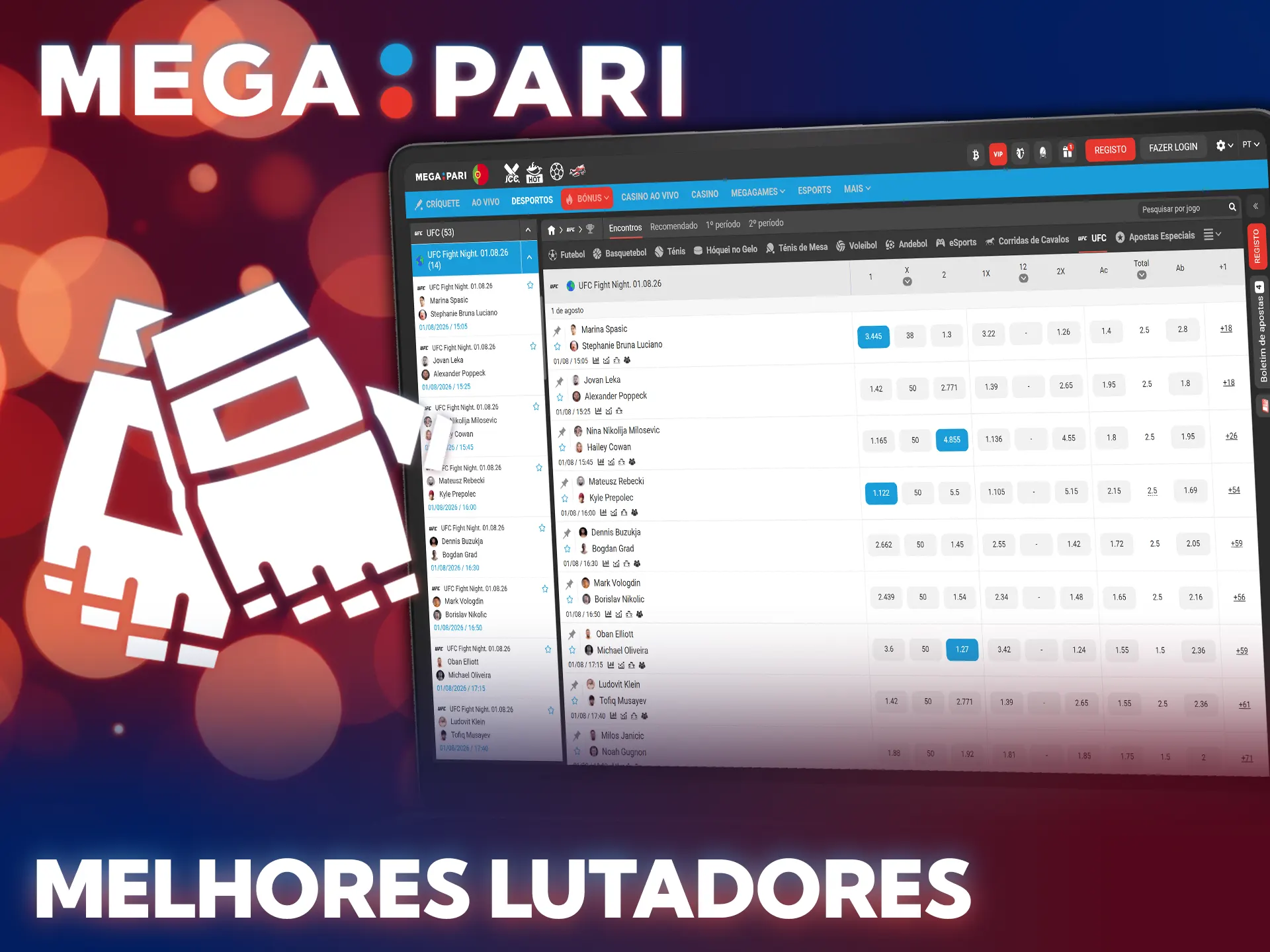 Selecione grandes lutadores na plataforma MegaPari para colocar apostas MMA lucrativas.