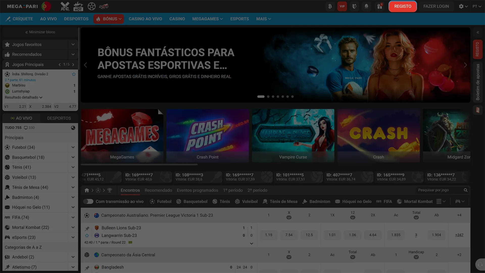 Aperte o botão de registo para nova conta na MegaPari.
