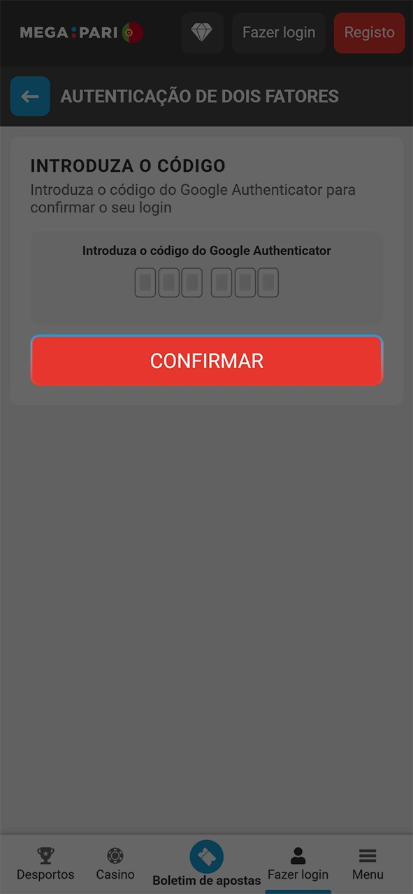 Comece a apostar após o login de registo na MegaPari.