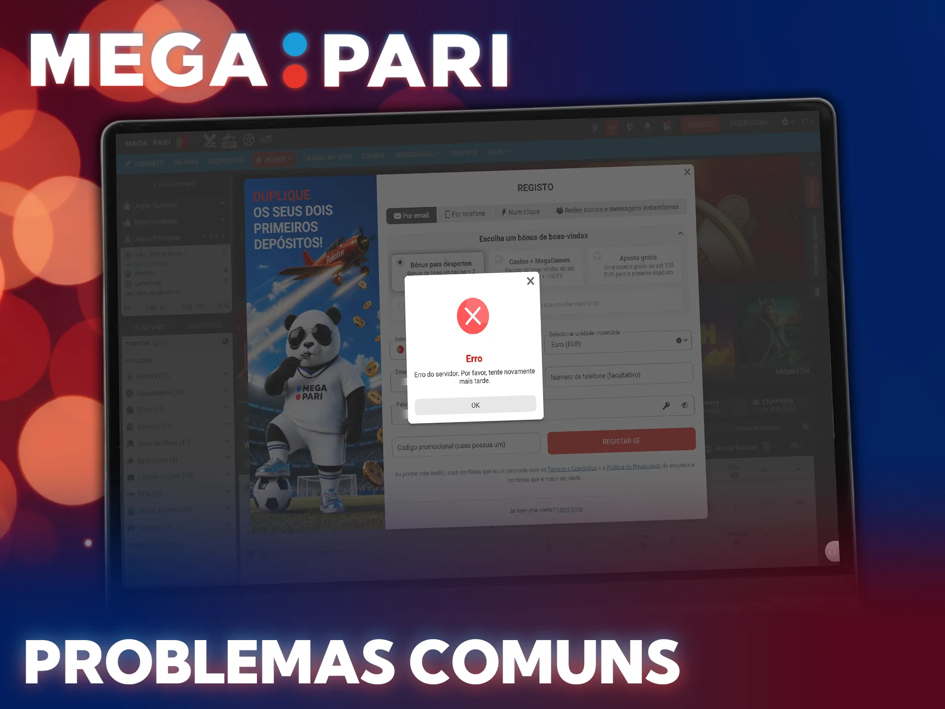 Resolva erros de registo na MegaPari e ative o perfil agora.