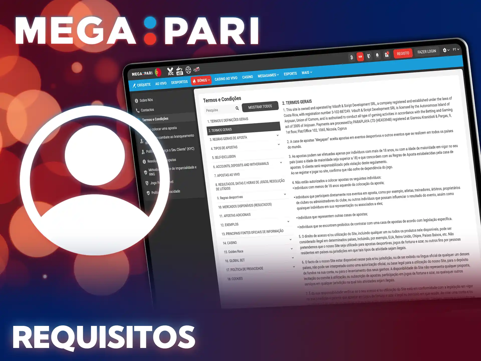 Cumpra regras de registo na MegaPari Portugal e comece a apostar.
