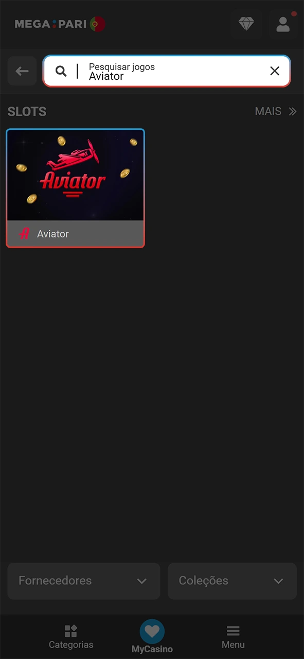Localize rapidamente o jogo Aviator no catálogo da plataforma MegaPari.