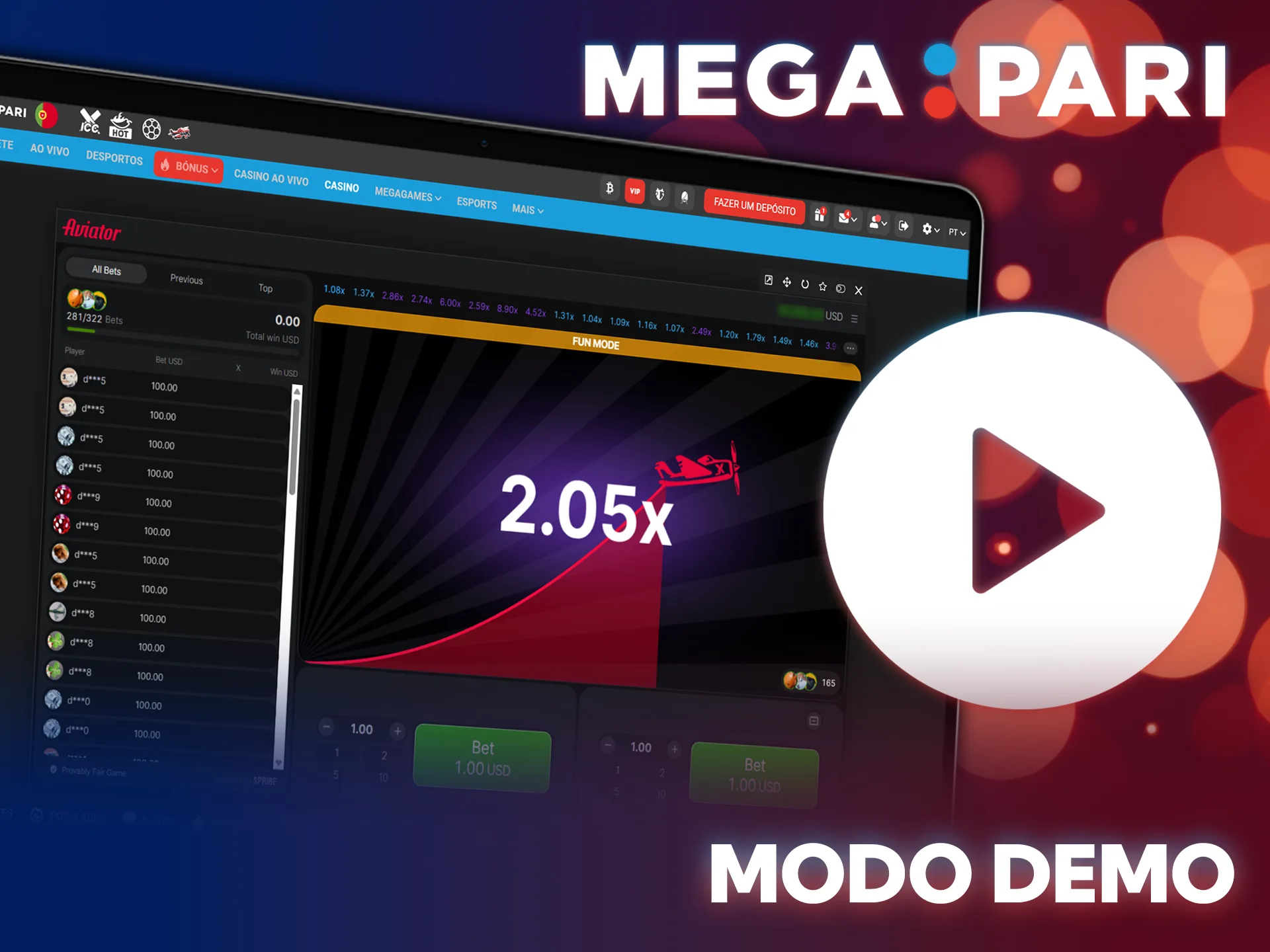 Comece a praticar gratuitamente no modo demo do Aviator na MegaPari.