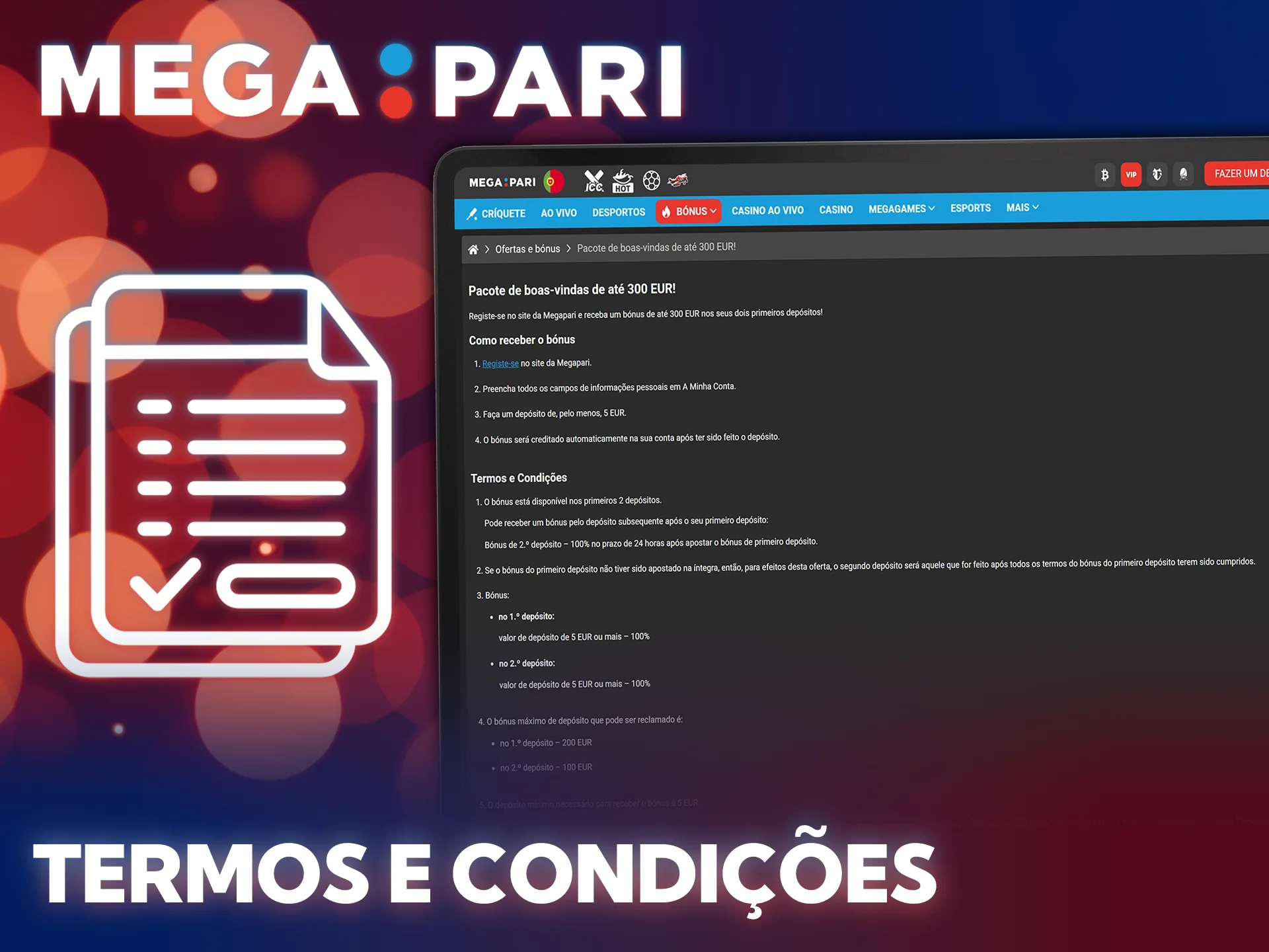 Verifique as regras e aproveite o bónus de boas-vindas da MegaPari.