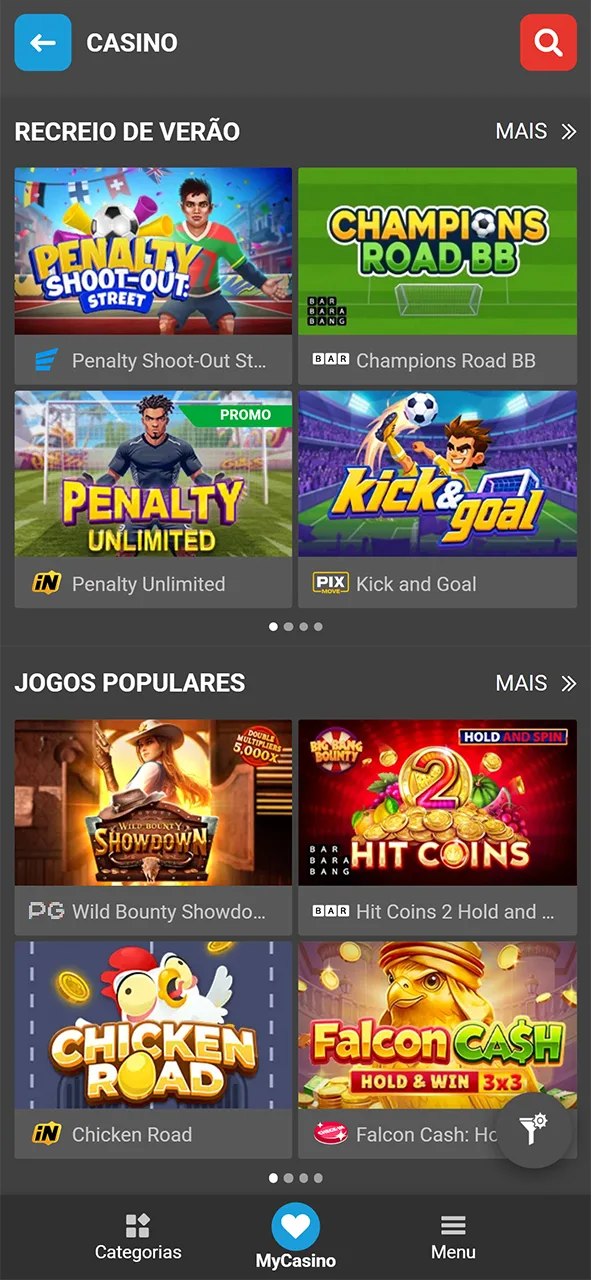 Selecione a sua diversão favorita e comece a jogar no casino MegaPari.