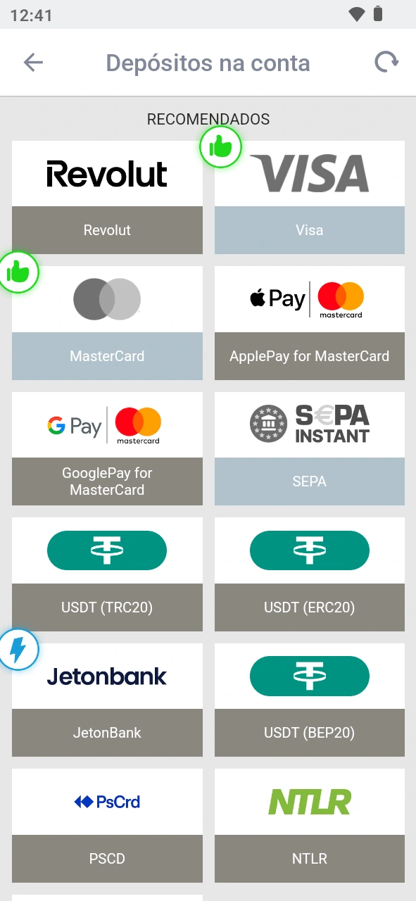 Adicione fundos na app MegaPari com o seu código promocional.