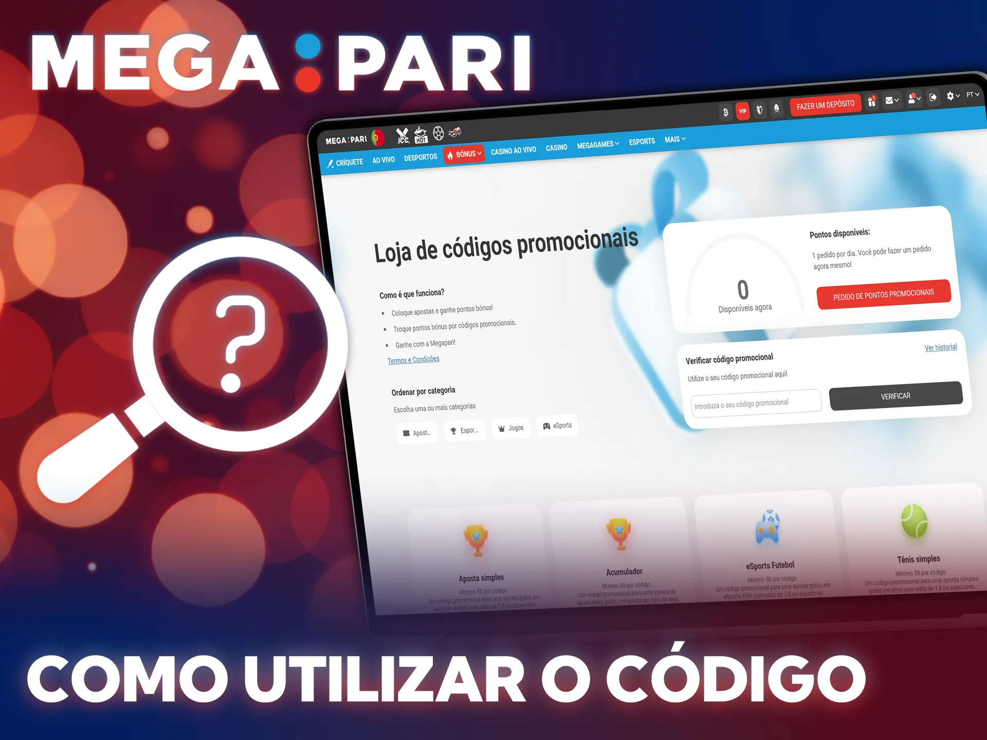 Utilize o código promocional MegaPari e comece a apostar hoje.