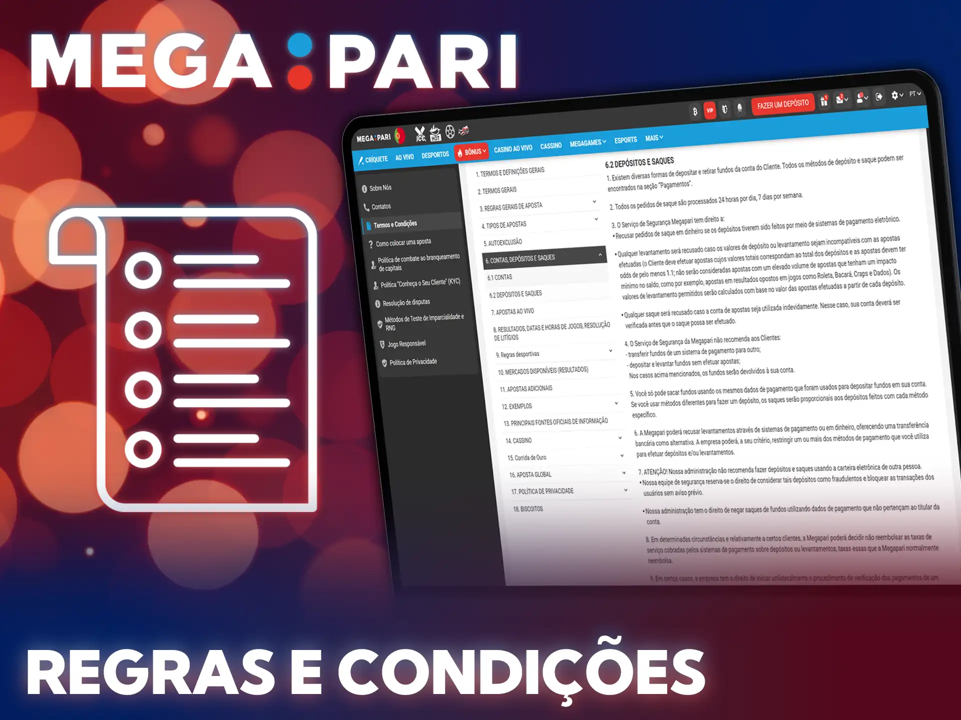 Leia as regras essenciais para solicitar o seu levantamento na MegaPari.