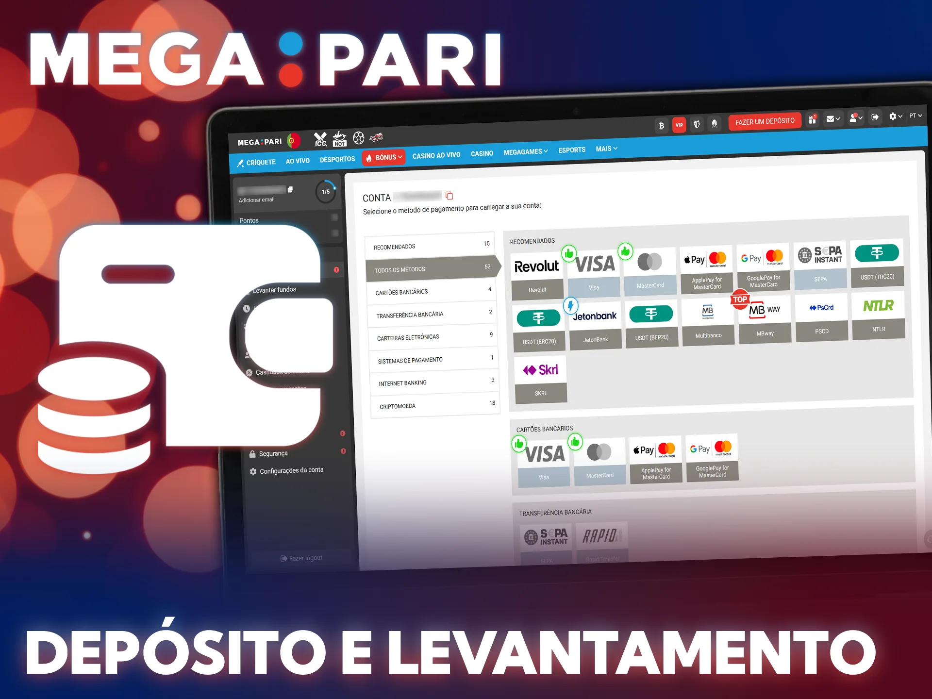 Faça depósitos rápidos na MegaPari para começar a apostar nas slots.